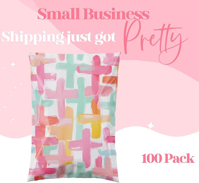 Pretty Package Store 6x9 Designer Poly Mailer 100 Pack Heavy Duty Waterproof Self Seal Shipping Bags for Small Business Large Mailing Envelopes Bulk Tear Resistant Packaging Pastel Cross Faith
