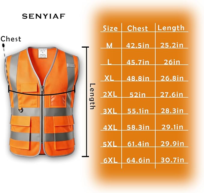12 Pack Hi Vis Reflective Safety Vest Multi Pockets & Zipper Class2 | Construction Work Vest for Men and Women,Warehouse Crews,Road Workers,Volunteers,Security,Baggage Handling,Survey,Airport