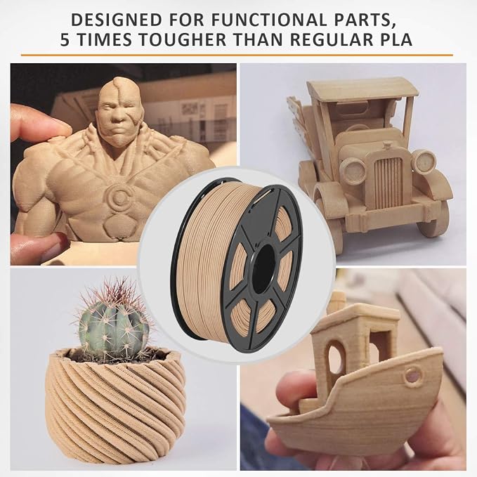 SUNLU Real Wood Fiber PLA Filament, Neatly Wound 1.75mm PLA for FDM 3D Printers, 1kg Spool (2.2lbs), Woody Scent