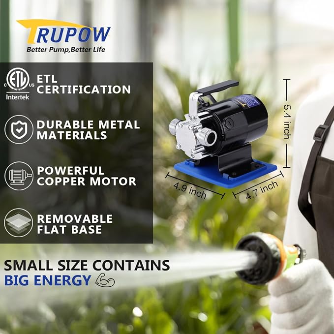 TRUPOW Water Transfer Pump, 110v Utility Pump, 1/10HP 330GPH Portable Electric Sump Transfer Water Pump with Water Hose Kit For Water Removal