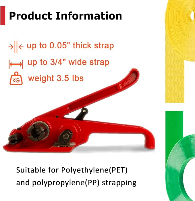 Heavy Duty Poly Strapping Tensioner with Cutter - Manual Strap Tool for 1/2"-3/4" PET & PP Strap, Durable Tensioner Tool for Home Moving & Commercial Shipping (Red, 10 Pack)