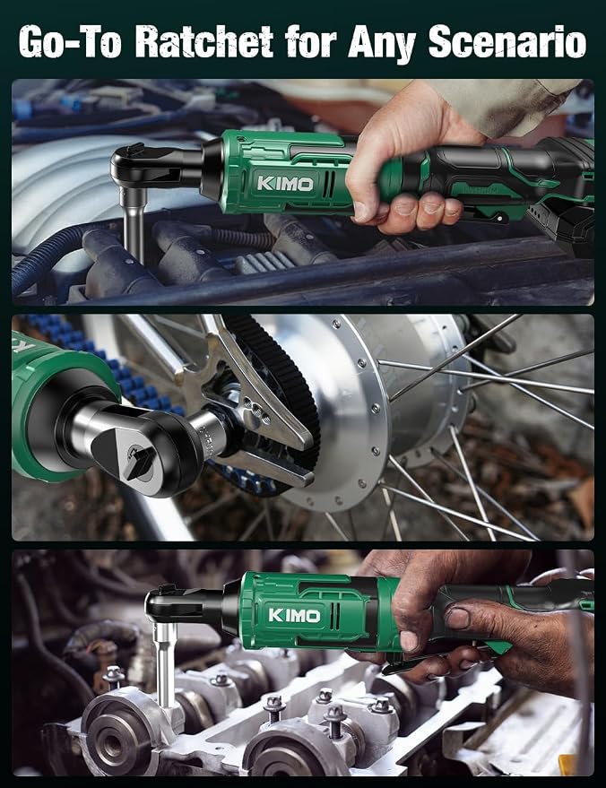 KIMO 20V Electric Ratchet Wrench 3/8, 89Ft-lbs 400RPM Cordless Ratchet Wrench Set w/Variable Speed, 2x2.0Ah Battery Power Ratchet Wrenches, 7Sockets, 3/8"to1/4" Adapter, 3"Extension Bar, Fast Charger