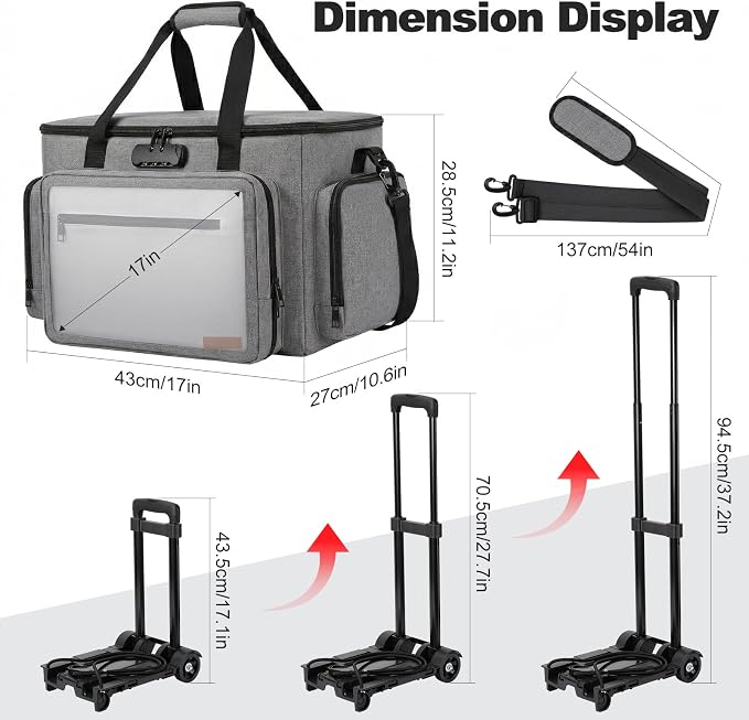 Housolution Rolling Teacher Bag with Wheels, Fits for 17" Laptop, Teacher Tote Bag with Detachable Trolley, Laptop Work Case with Anti Theft Lock, Briefcase Cart with Accordion File Organizer, Gray