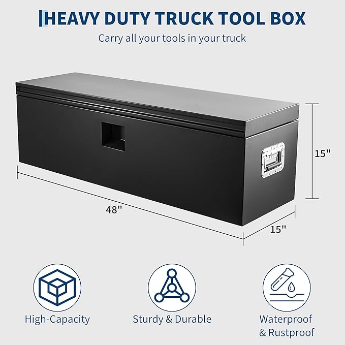 GarveeTech Truck Bed Tool Box Heavy Duty Steel Toolbox with Hydraulic-Assisted Lid, Drill-Proof Lock & Weatherproof Seal, Universal Mount for Pickup, Truck Bed, RV, Trailer