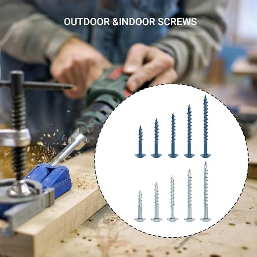 680 pcs Pocket Hole Screws Assortment Kit, 5 Sizes Blue Ceramic Coated and Zinc Coated Pocket Screws, Square Drive Self Tapping Coarse Thread Wood Screws Set, #8 x 1, 1-1/4", 1-1/2", 2", 2-1/2"