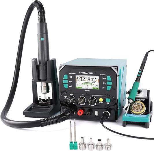 YIHUA 983D 3-IN-1 Micro Soldering Station, BGA Hot Air Rework Station, Lab Variable DC Power Supply