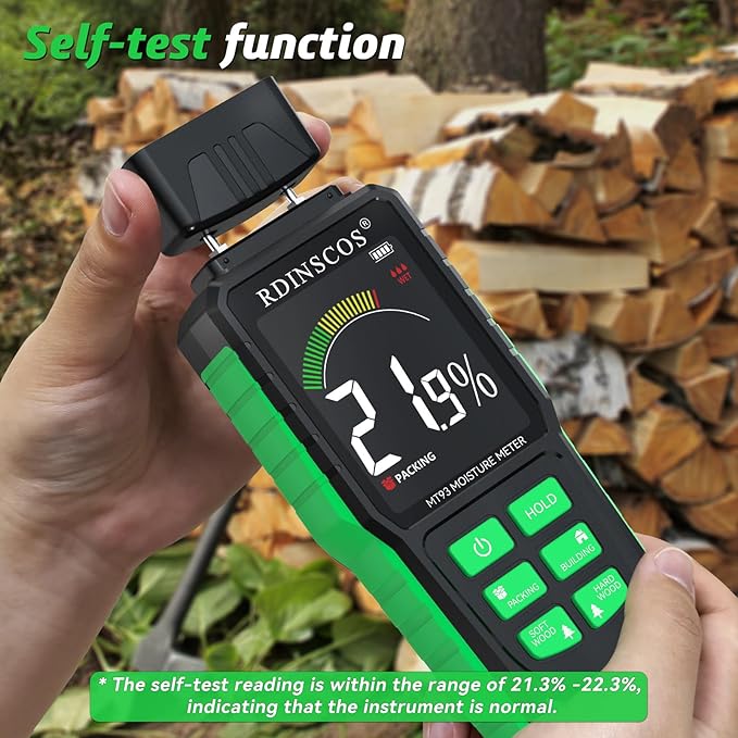 Rechargeable Moisture Meter for Wood, Drywall & Flooring | Pin-Type Moisture Detector, Replaceable Pins, Hold Function, Custom Wood Settings