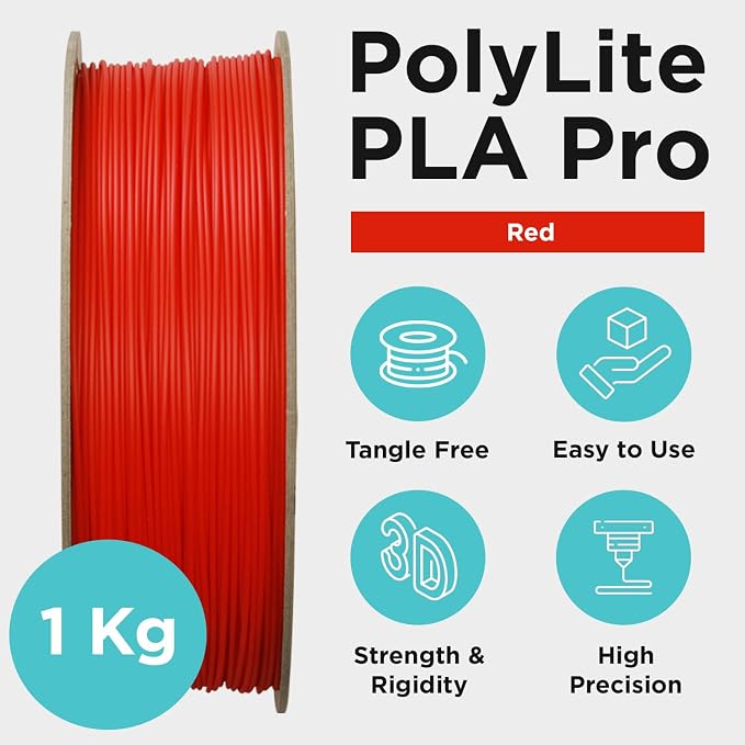 Polymaker PLA PRO Filament 1.75mm 1kg, Tough & High Rigidity Red 3D Printing Filament, PolyLite PLA PRO High Speed, Print with Most 3D Printers