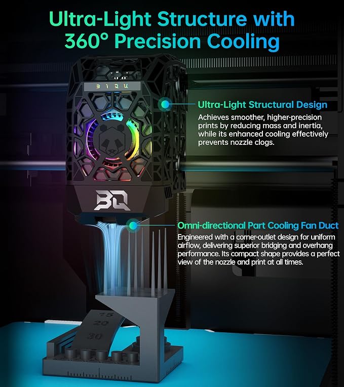 BIQU Panda Jet Pack V2 Black for Bambu-Lab P1S P1P X1C X1E 3D Printers, Cooling Fan Duct, H2D Style Lighting Printer Status Indicator, Web Control, Compatible with Stock Extruder and Panda Revo