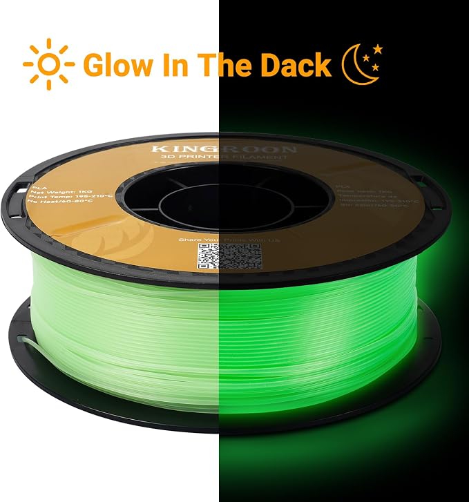 Kingroon Glow in Dark 1.75mm PLA Filament, Fit Most FDM 3D Printers, Dimensional Accuracy +/- 0.03 mm, 1kg Spool(2.2lbs), Luminous PLA 3D Printer Filament - Green