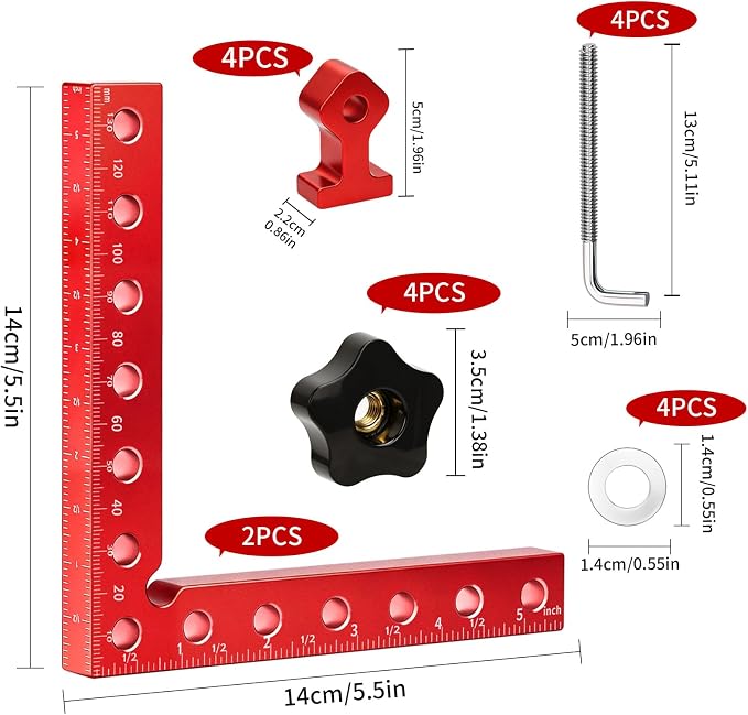 2PCS 5.5" 90° CNC Aluminum Corner Clamps forWoodworking Heavy-duty, Precise 90° alignment, for cabinets, frames,drawers, furniture, Includes storage case