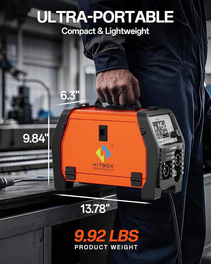 HITBOX Synergy MIG Welder 110V/220V 145A Flux Core Welder 4 IN 1 Gasless MIG/Lift TIG/Stick/Support Spool Gun Portable Welding Machine with Large Colorful Digital Display