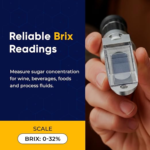 0–32% Brix Handheld Analog Refractometer with ATC, Durable All Metal Brix Meter for Sugar Content, Juice and Syrup Testing, Fruit Vegetable Samples and Measurement