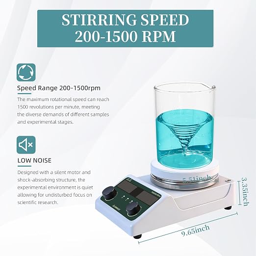LHS-300 Magnetic Stirrer Hot Plate, 300°C/572°F, 5L, 200-1500RPM | 5.5in plate mixer, timer 1min-99h, probe, stand, stir bar & recycler set, for lab heating & mixing