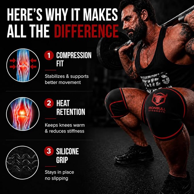 Iron Bull Strength Knee Sleeves 7mm (1 Pair) - Compression Brace & Knee Sleeve For Weightlifting, Powerlifting & Cross Training - Knee Support for Squats - Men & Women