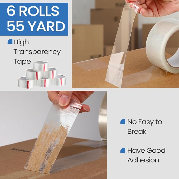 Dunzoom 9 Pack Packing Tape Dispenser Gun with 6 Roll 2 Inch Gun 2.7 Mil Heavy Duty Packaging Tape for Shipping, Moving, Carton and Box Sealing