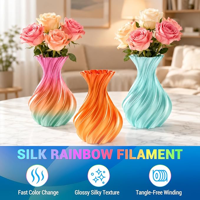 8Pcs Multicolor PLA+ 3D Printer Filament Bundle - 1.75mm Silk Rainbow Filament, Fit Most FDM 3D Printers, 200g Bundle, Individually Vacuum Packed