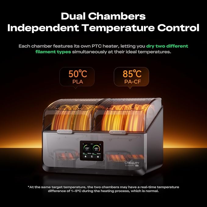 Creality Space Pi X4 Filament Dryer Box, New Upgrade 4-Spool 3D Printer Filament Storage with Dual Heating Chambers, 200W Fast Heating Up to 85℃, for PLA, PETG, ABS, TPU, Nylon, PC