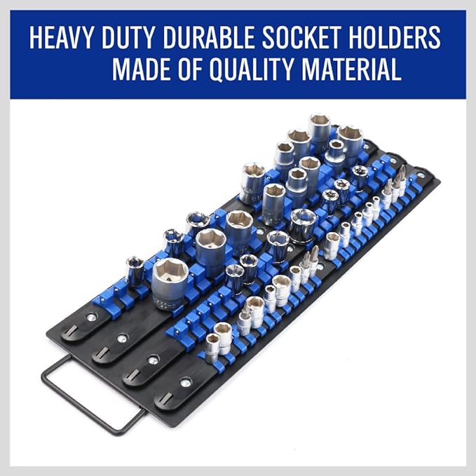 HORUSDY 80-Piece Heavy Duty Socket Organizer, 1/4-Inch, 3/8-Inch, 1/2-Inch, Premium Quality Socket Holders