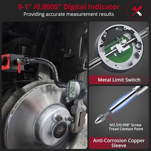 XUNTOP 0-1"/0.0005" Digital Dial Indicator and 176lbs (80kg) Max Pull Magnetic Base Inch/Metric Electronic Indicator and 360°Flexible Stem Holder for 3D Printer Lathe Workshop CNC Machine Table Saw