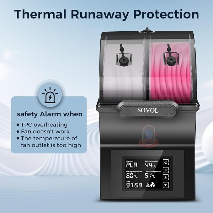 Sovol Filament Dryer, SH02 Dry Box Filament Sealed Storage Box 3D Printer Spool Holder with PTC Heater, Filament Dehydrator with Touch Screen, One Key Set, Compatible with PLA PETG TPU ABS 1.75/2.85mm
