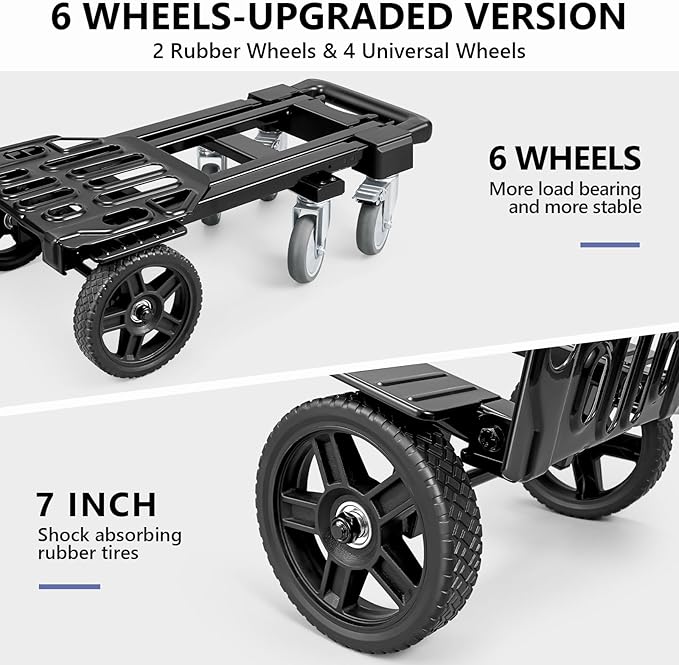 KEDSUM 4-in-1 Convertible Dolly Cart with Folding Crate, 600LBS Heavy Duty Hand Truck Dolly, Hand Truck with Adjustable Handle Angle & Expandable Base for Home,Warehouses,Dorm, Collapsible