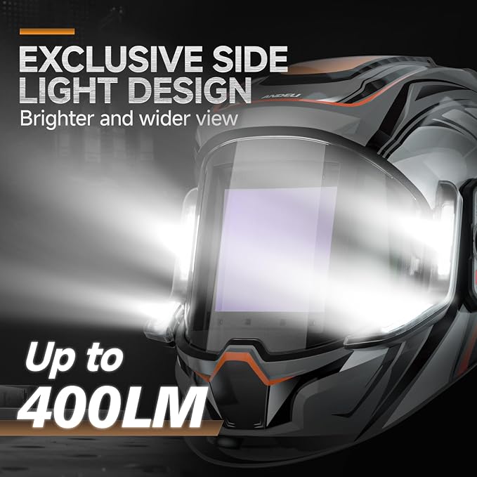 ANDELI Welding Helmet - 180° Panoramic 6 Arc Sensor True Color, Auto Darkening Welding Helmet with Light and Motion Sensing, 2100mAh Rechargeable Battery for TIG/MIG/Cut/Grind MONERGR-LED