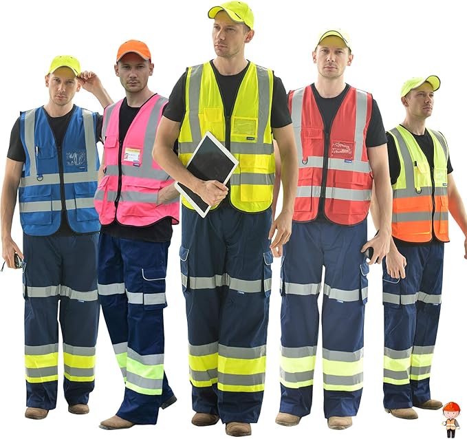 A-SAFETY safety vests | Yellow M Class 2 Polyester work vest with reflective strips and 7 pockets for utility work and road work; 21 color options.