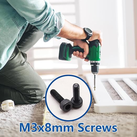 300PCS M3 x 8mm Hex Socket Head Cap Screws with Nuts and Washers, 12.9 Grade Alloy Steel M3 Bolts with Hex Wrench