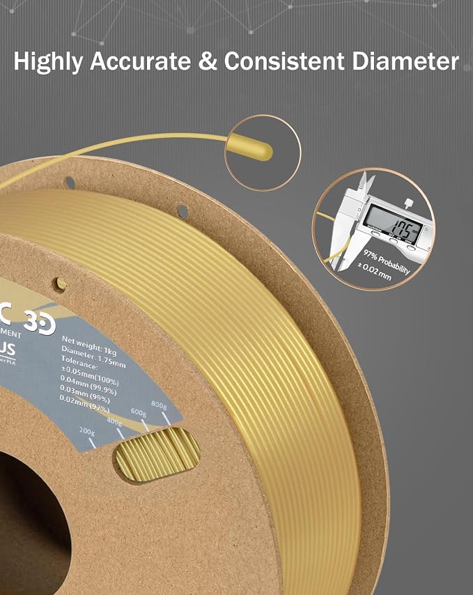 DURAMIC 3D PLA+ Printer Filament 1.75mm PLA Plus Neatly 2Kg Spool(2.2lbs) | PLA Pro Tougher and Stronger, Dimensional Accuracy Probability +/- 0.02mm Champagne Gold
