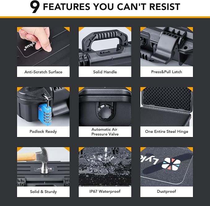 Lykus HC-4020 Waterproof Hard Case with Customizable Foam Insert, Interior Size 15.94x13.15x7.01 in, Suitable for laptop, electronics and more