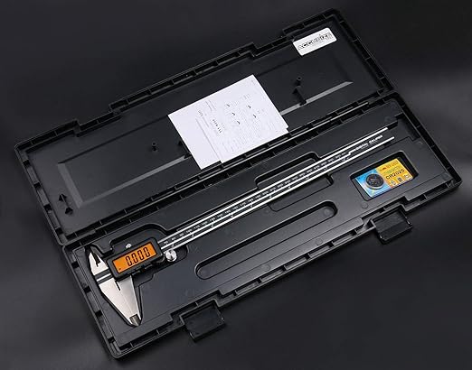 Accusize Industrial Tools Digital Caliper, 12 in/300 mm, 1110-1838 | 300 mm/12 in Range, 0.01 mm/0.0005 in Resolution, ±0.03 mm Accuracy, Metric/Inch, Yellow LCD