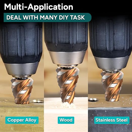 7/8" - 1-3/8" Four Spiral Flute Step Drill Bit, Unibit Step Bits, 3/8" Hex Shank for Metal Aluminum, Wood, Plastic (19 Size)