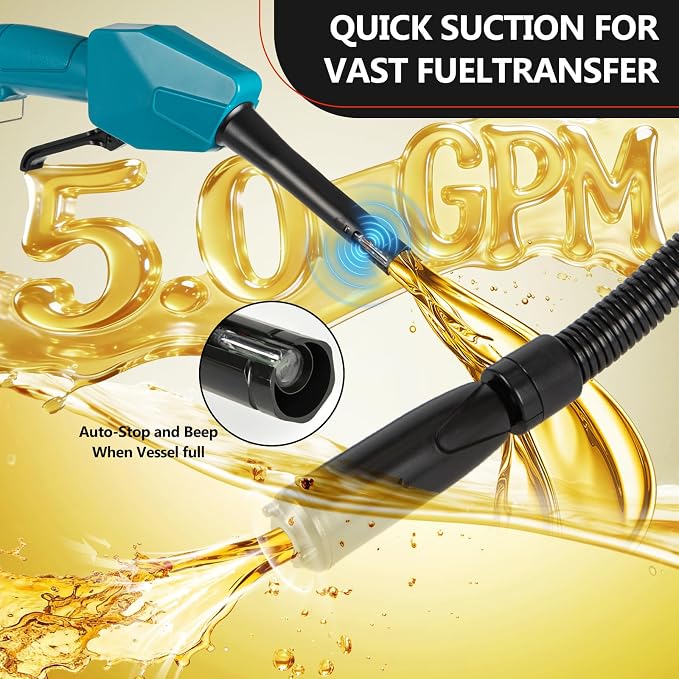 5GPM Cordless Fuel Transfer Pump,Auto-Stop & Hand Nozzle, Compatible with Makita 18V Batteries, 51'' hose,Vertical Operated Portable Pump for Oil,Diesel,Gasoline(Battery not included)
