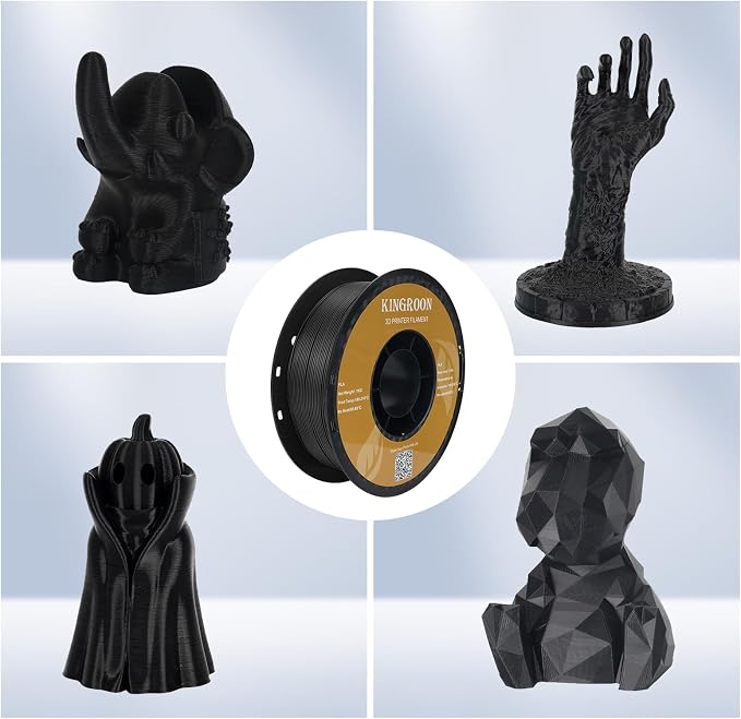Kingroon PLA 3D Printer Filament, Dimensional Accuracy +/- 0.02 mm, 1 kg Spool(2.2lbs), 1.75mm,2KG Black+Black