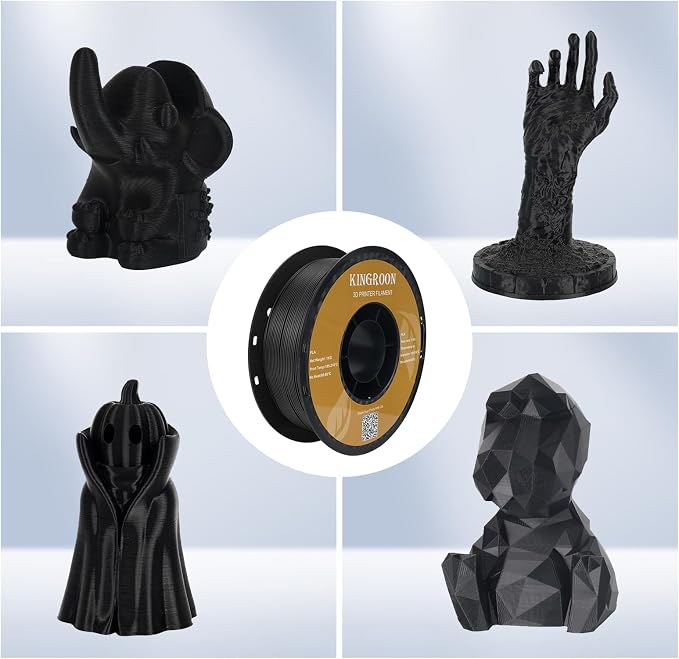 Kingroon PLA Filament,12 Rolls, Dimensional Accuracy +/- 0.02 mm, 12kg Spool(26.5lbs), 1.75 mm, Black