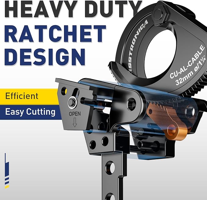 haisstronica Ratchet Cable Cutters,Heavy Duty Wire Cutters for Cutting Electrical Copper & Aluminum Cable Wire Up to 240mm²(500 Kcmil)