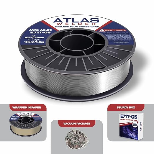 ATLASWELDER Flux Core Welding Wire, E71T-GS .035 Inch 10LB, Gasless Mild Steel MIG Welding Wire with Low Spatter for All Position Welding
