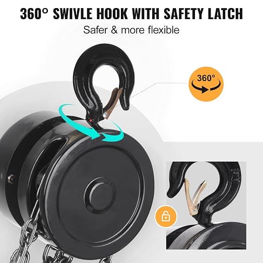 Hand Chain Hoist, 1 Ton/2200 lbs Capacity, Heavy Duty Steel Chain Fall Hoist with 10 Ft Lifting Height, Manual Chain Block Hoist with 2 Chain Hooks for Lifting in Transport & Workshop