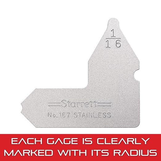 Starrett Individual Radius Gage for Both Convex and Concave Radii - Ideal for Carpenters and Constructions - Stainless Steel, 1/16" Radius Gage, Inch Reading - 167-1/16