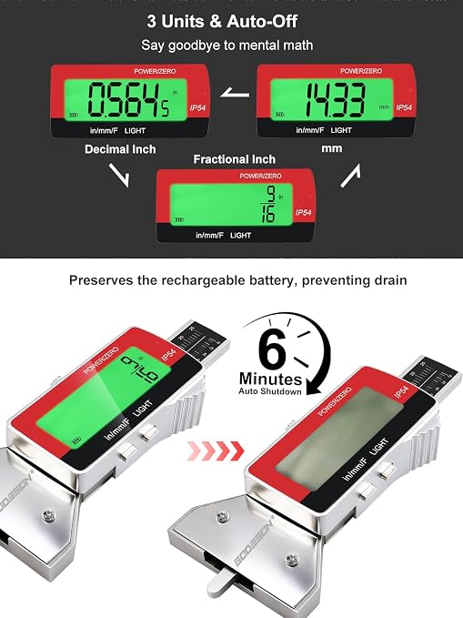 GODESON Tire Tread Depth Gauge,Rechargeable Digital Tire Depth Gauge - USB-C,3-Unit Switch (mm/Decimal/Fraction Inch), Backlit LCD Display, Auto Power Off, 0-32NDS for Car/SUV/Truck Wear Measurement
