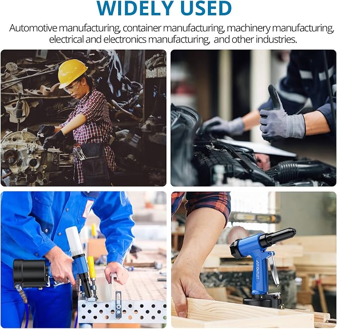 AUTOUTLET Pneumatic Rivet Gun Kit Heavy-Duty Riveter 4 Sizes Air Hydraulic Riveting Tool for Manufacturing Fields
