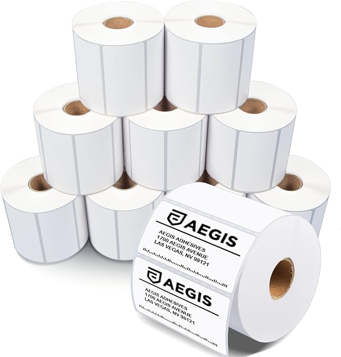 Aegis Adhesives - 3" X 1.5" Direct Thermal Labels (9000 Count, 10 Rolls) - Inventory SKU Barcode Labels, Address Stickers, and Shelf Identification - Compatible with Zebra and Rollo Printers