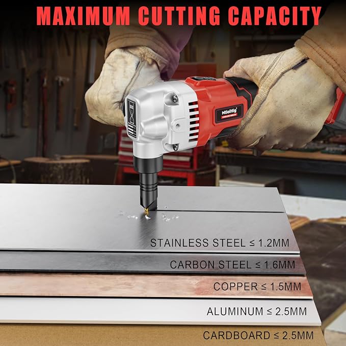 MtiolHig Cordless Metal Nibbler Compatible with Milwaukee 18V Battery,18-Gauge Electric Nibbler with Assist Handle & 2 Blades, 1900RPM Brushless Metal Cutter for Stainless Steel(Tool Only)