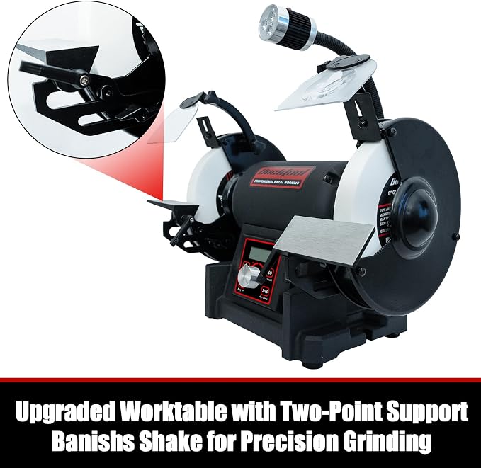 Bucktool 8" VFD Variable Speed Bench Grinder, 1HP Power Professional Wobble-free Wheel Grinder with High/Low Speed Switching for Knife, Metal