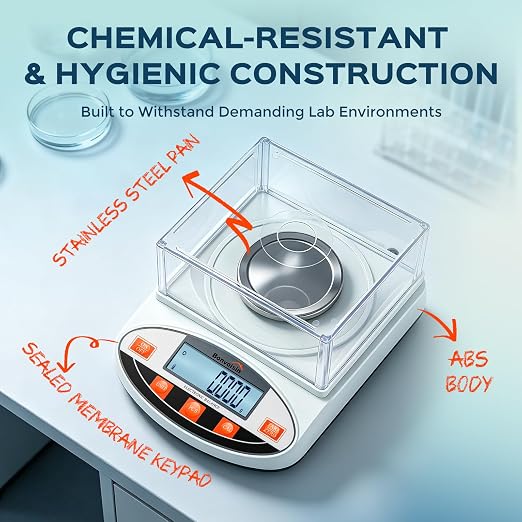 Bonvoisin Analytical Balance 500 gram x 0.001g High Precision Lab Scale Accurate Scientific Laboratory Electronic Scale 1 Milligram Digital Jewelry Weighing Scale with Windshield (500g, 0.001g)
