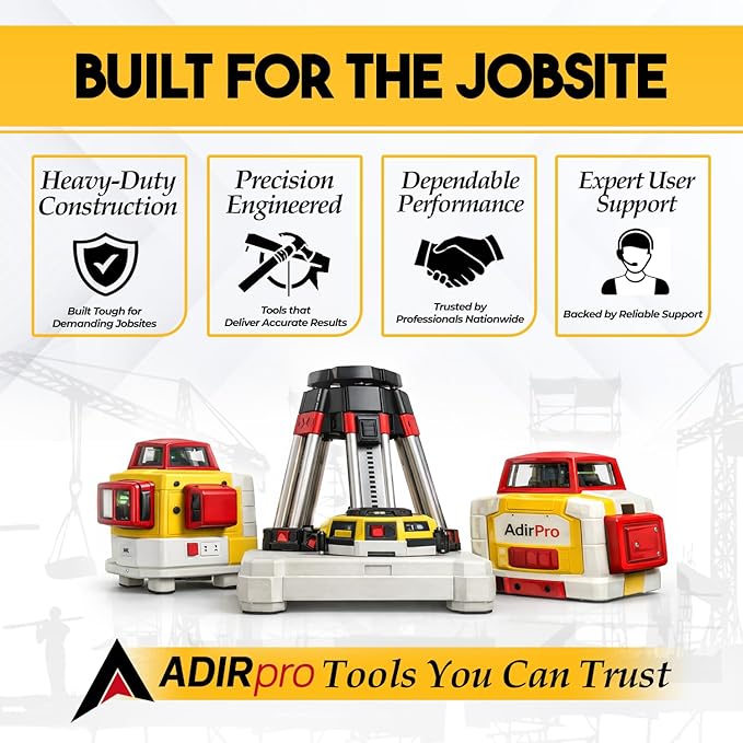AdirPro Universal Rotary Laser Detector (LD-8) - Digital Rotary Laser Receiver with Dual Display and Built-In Bubble Level, Compatible with Most Red Rotary Lasers - Rod Clamp Included