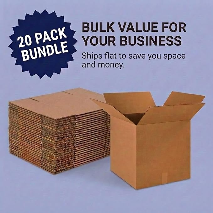 Box USA Cube Shipping Boxes 18"L x 18"W x 18"H (20-Pack) - Medium Corrugated Cardboard Packaging Boxes for Shipping, Packing, Moving, and Storage at Home, Office, or Business