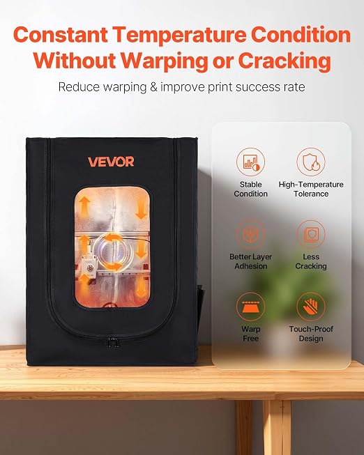 VEVOR 3D Printer Enclosure, Dustproof Waterproof Oxford Cloth 3D Printer Tent, Constant Temperature Protective Case with LED Lighting, Compatible with Creality/ELEGOO/Anycubic Multiple Popular Models