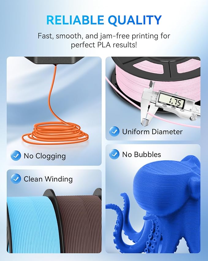 JAYO PLA Filament 1.75mm, 3KG Bulk Pack (6.6lbs), Large Capacity 3D Printer Filament Bundle, High Precision ±0.02mm, No Clog, Easy Printing